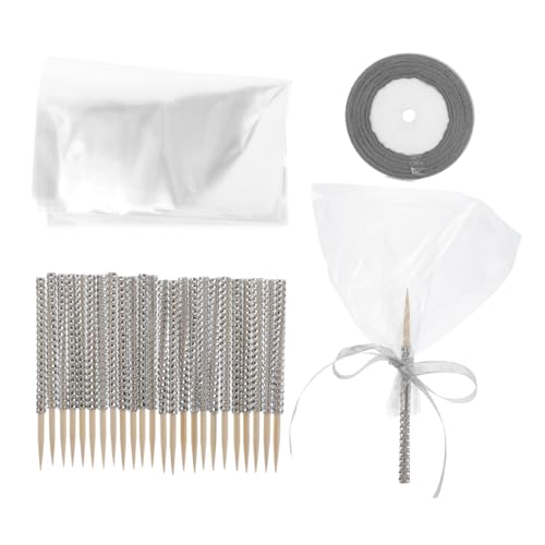 Garneck Stück Glitzer-süßigkeits-apfelriegel Glanzband-Krawatte Glitzer-stickset Für Die Weihnachtsfeier Strass-süßigkeits-bambusstab Süßigkeiten-Apfel-Set Corndog-Sticks Plastik Silber von Garneck
