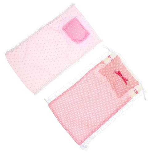 Garneck 2Sätze Mini Bettwäsche Set Teiliges Puppenhaus Zubehör mit Bettlaken und Kissen für Mini Schlafzimmer aus Langlebigem Baumwollmaterial zur Gestaltung Realistischer von Garneck