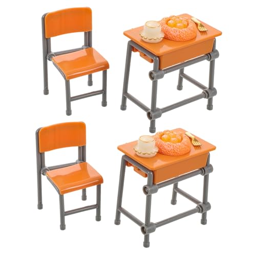 Garneck 2Sätze Schreibtisch Set mit Stühlen Realistische Puppenhaus Möbel Teiliges DIY Zubehör für Kreative Rollenspiele Langlebige Materialien Tischaccessoire von Garneck