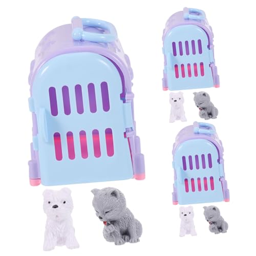 Garneck 3 Sätze Kreatives Mini Haustierhaus Teiliges mit Katzen und Hundemodellen Dekorative Miniaturhäuser für Garten und Puppenhausgestaltung Zufällige Farben für Sammler von Garneck