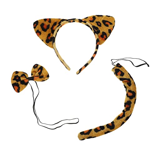 Garneck 3 Sätze Leoparden Ohren Haarreif Set mit und Fliege Teiliges Cosplay Kostüm Zubehör für Halloween Karneval Party Verstellbar Weiches Material Geeignet für Erwachsene von Garneck