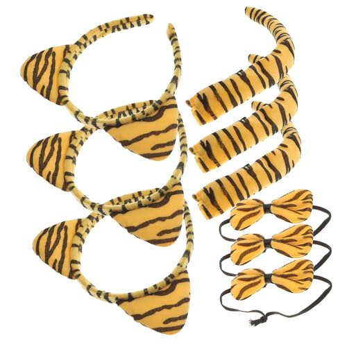 Garneck 3 Sätze Tiger Kostüm Stirnband Tigerohren Fliege Tierkostüm für Fasching Halloween Party Cosplay Zubehör von Garneck