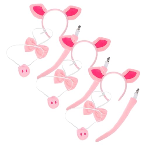 Garneck 3 Satz Niedliches Rosa Schwein Kostüm Set mit Plüsch Ohren Haarband Nase und für Halloween Tierkostüm Cosplay Rollenspiel Festtagskleidung von Garneck