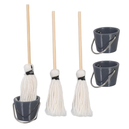 Garneck 3 Sets Simulierte Eimer Mopp Kombination Mini Puppenhaus Zubehör Zubehör Reinigungsdekorationen Puppenhaus Simulations Kit Miniatur Mini Mini Mopp Mini Eimer von Garneck