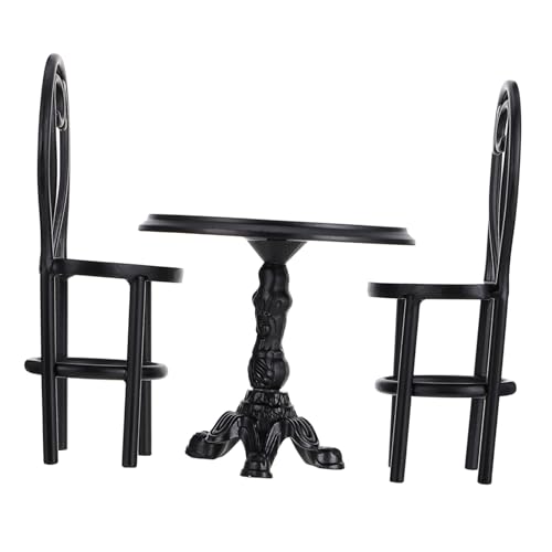 Garneck 3 Stück Feenhafte Gartentischdekoration für kinderspielzeug Dollhouse Furniture puppenhauszubehör vorgeben Mini Feengartenstuhl kleines Tischspielzeug Eisen Black von Garneck