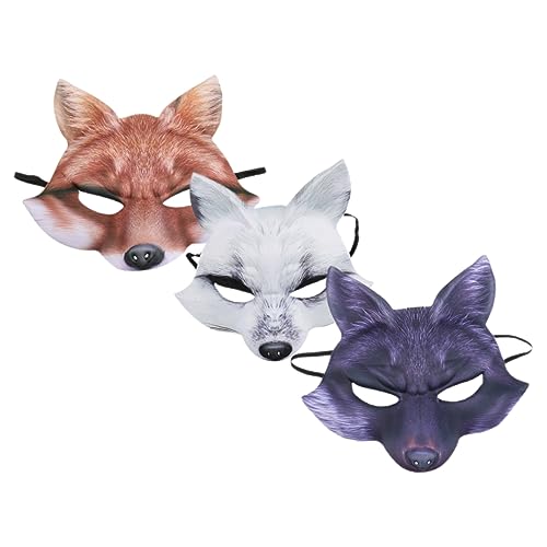 Garneck 3 Stück Halloween Fuchs Halbmaske Eva Gruselige Cosplay Maske für Karneval Maskerade und Partys Leicht zu Tragen für Bühnenaufführungen von Garneck
