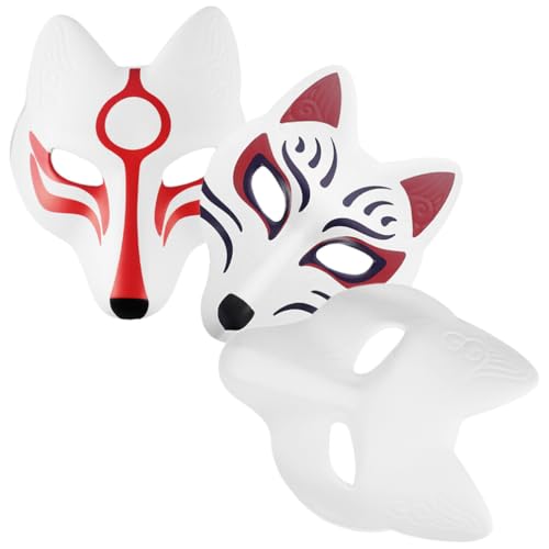 Garneck 3 Stück Halloween-Fuchs-Masken Therian-Maske Weiße Diy-Maske Japanische Cosplay-Maske Leere Tier-Gesichtsmaske Karneval Party Maskerade Kostümzubehör von Garneck