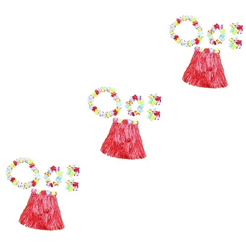 Garneck 3 Stück Hawaii Luau Kostüm Set Teilig mit Grasrock Blumen Haarreif Armbändern Halsgirlande Buntes Party Outfit für Tropische Insel und Strandfeiern von Garneck