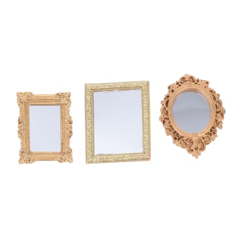 Garneck 3 Stück Klassischer Mini-Spiegel Mini-dekospiegel Puppenhauspuppen Mini-hausversorgung Puppenspiegel Kinderspielzeug Mini House Accessory Plastik Golden von Garneck
