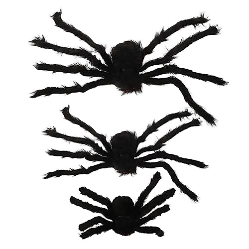 Garneck 3 Stück Spinnennetz- Halloween-Dekorationen Spinne realistisch Streich Halloween Wohnkultur Indoor-Outdoor-Spinnendekor Partyzubehör Spukhaus Spinnen Plüsch Schwarz von Garneck