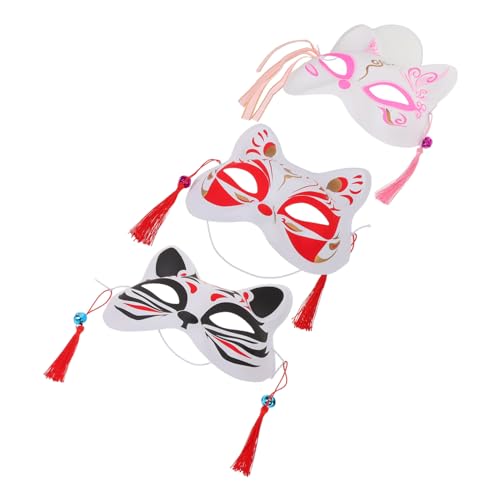 Garneck 3 Stück Teiliges Handbemalte Halbe Katzen Fuchsmasken für Cosplay Party und Festival Leicht und Angenehm für Erwachsene und Japanisches Design für Halloween und Maskerade von Garneck
