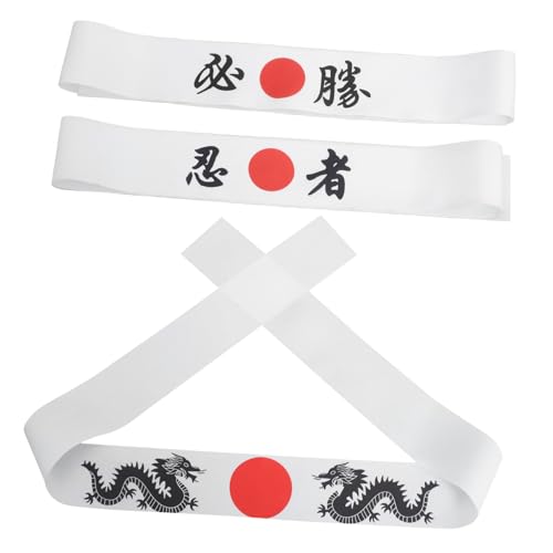 Garneck 3 Stück Teiliges Japanisches Samurai Stirnband Hachimaki Stil Atmungsaktives Ninja Kopfband für Karate Kostüme und Sushi Koch Outfits Vielseitig Langlebig Praktisch für Sport und von Garneck
