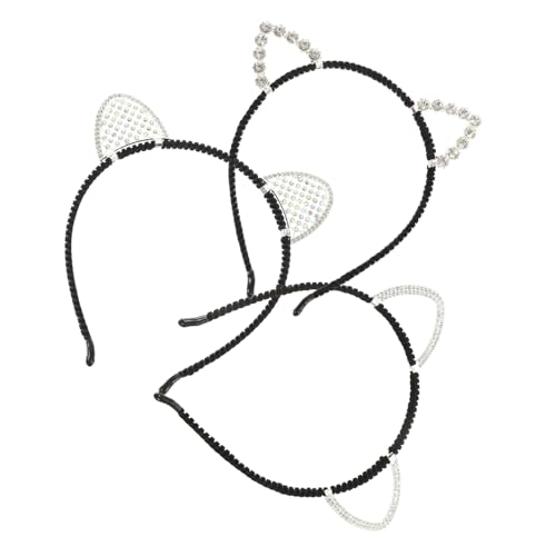 Garneck 3 Stück Teiliges Katzenohren Stirnband Strass Modisches Langlebiges Accessoire für Frauen Rutschfester Haarreif für Halloween Cosplay und Party von Garneck