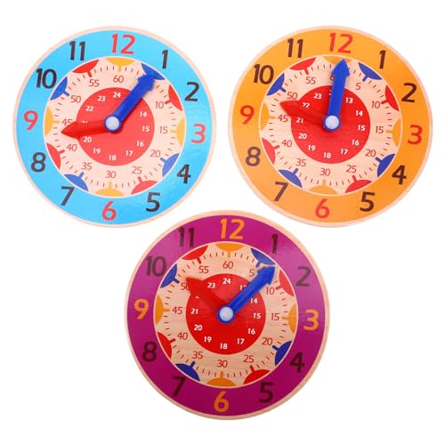 Garneck 3Stücke Lernspielzeug Kinderuhr Aus Holz Farbenfrohe Analoge Zeitlernhilfe Für Spielerisches Erkennen Von Stunden Und Minutenzeigern Lehrreiche Uhr Mit Hoher Haltbarkeit von Garneck