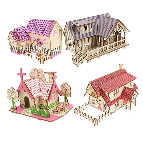Garneck 4 Stück Holzpuzzles Einzigartige Rätsel Für Erwachsene Puzzle Für 3D-Puzzles Für Erwachsene 3D-Puzzles Für Im Alter Von 8-10 Jahren BAU-Puzzle-Set Holzrätsel Hölzern von Garneck