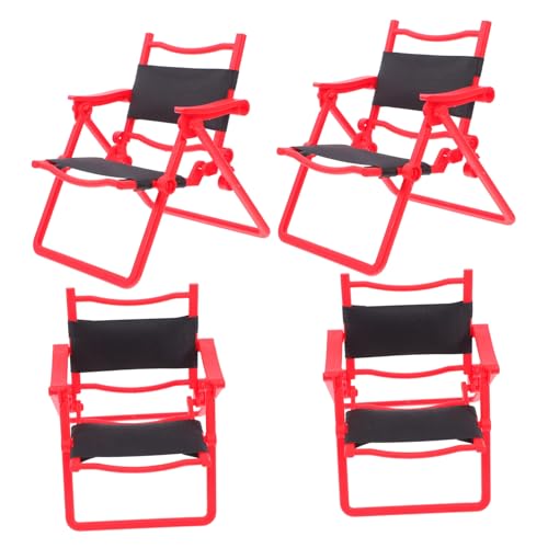 Garneck 4 Stück Mini-klappstuhl Miniatur-liegestuhl Puppenstubensessel Mini-gartenstuhl Puppenhausmöbel Puppe Strandkorb Puppenhauszubehör Modell Strandkorb Mini-loungesessel Rot Plastik von Garneck