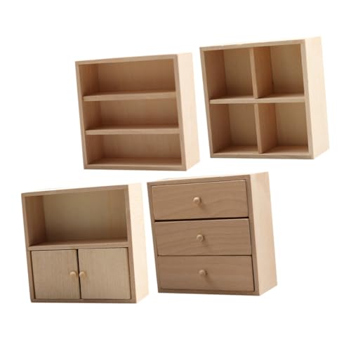 Garneck 4 Stück Miniatur Holz Möbel DIY Puppenhaus Wohnzimmer Schrank Regal aus Massivem Holz Realistisch Gestaltet für Puppenhaus Zubehör von Garneck
