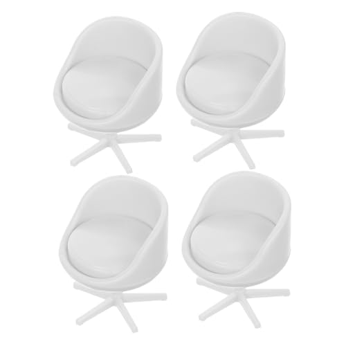 Garneck 4 Stück Stuhlmodell Möbelstühle Stuhlornament Dekorativer Miniaturstuhl Mini Hausdekoration DIY Ministuhl Bezaubernder Miniaturstuhl Mini Hausbedarf Weißer Kunststoff von Garneck
