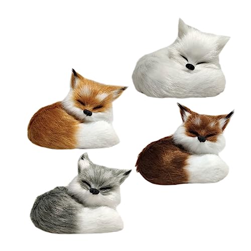Garneck 4 Stück Teiliges Plüsch Modelle von Füchsen Dekorative Tierfiguren für Schlafzimmer und Schreibtisch Weiche Plüschtiere für Kreative Deko von Garneck