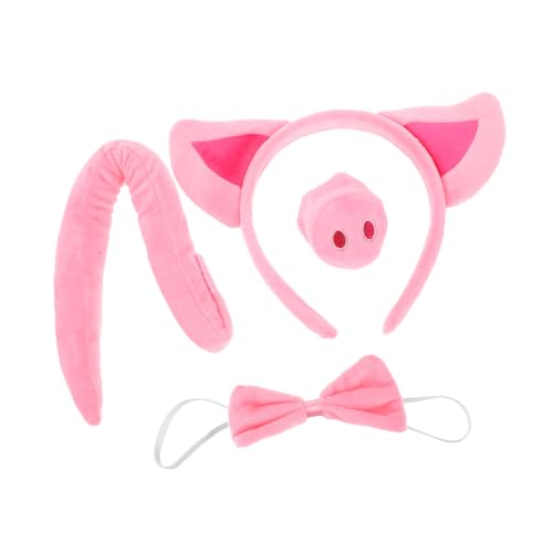 Garneck 4 Stück Teiliges Schweine Kostüm Set Erwachsene Leichtes Cosplay Zubehör mit Schweineohren Stirnband Schweinenase mit und Fliege für Karneval Halloween Party von Garneck