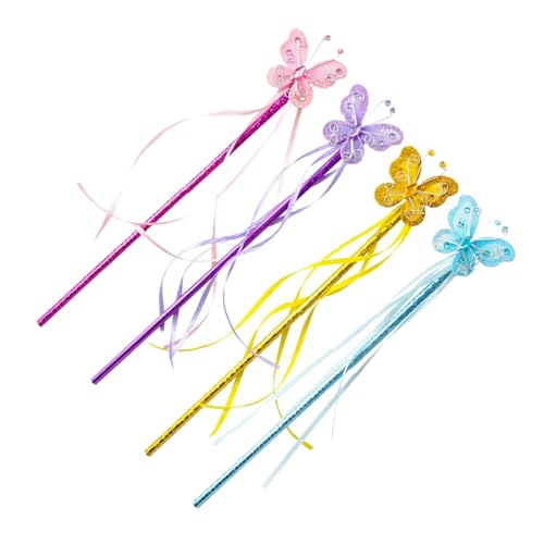 Garneck 4 Stück Zauberstab Fairy Wand für feenhafte Partydekorationen Schmetterlingsband Feenstab Schmetterlings-Feenstab für Mädchen Lebendiger Schmetterlings-Feenstab von Garneck