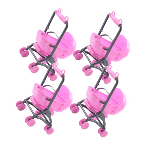Garneck 4Stücke Puppenwagen Realistische Kinderwagen Zubehör für Rollenspiele Kindersicheres Design für Sicheres für Kleine Puppen und Kinderwagen Modelle Rosa von Garneck