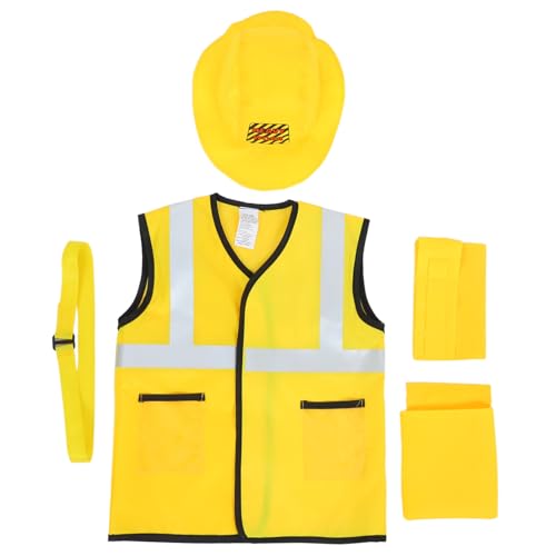 Garneck 5 Stück Bauarbeiter Kostüm Teiliges Cosplay für Faschingsparty und Bühnenauftritt Gelbes Kinderkostüm mit Weste Hut Gürtel und Werkzeugtasche Atmungsaktiv und Langlebig von Garneck
