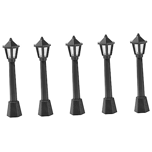 Garneck 5 Stück Mikro-landschaftsverzierung Miniatur Straßenlichter Mini-straßenlaternendekor Warmweiß Outdoor- Mini-straßenlaternenschmuck Mini Laternenpfahl Klein Post Black Harz. von Garneck