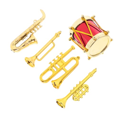 Garneck 5 Stück Miniatur-Saxophon Puppenhaus Mini Musikinstrumente Miniatur-Musical Mini-Instrumente Mini-Musikinstrument-Requisite Trompetenhorn für Plastik Golden von Garneck