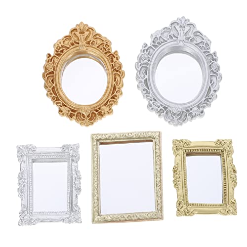 Garneck 5 Stück Miniaturspiegel Vintage Modelle für Puppenhäuser Goldene und Silberne Spiegel Kreative Deko für Robustes Resin Fördert Fantasie und Kreativität von Garneck