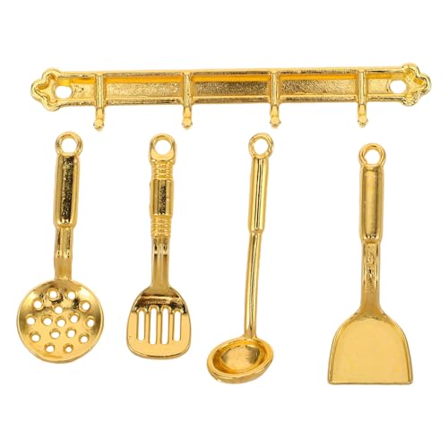 Garneck 5 Stück Puppenhaus Küchenset Puppenhaus Essen Küchenutensilien Für Puppenstuben Puppenhaus-miniutensilien Mini-küchenspatel Puppenhaus Mini-kochgeschirr Metall Golden von Garneck