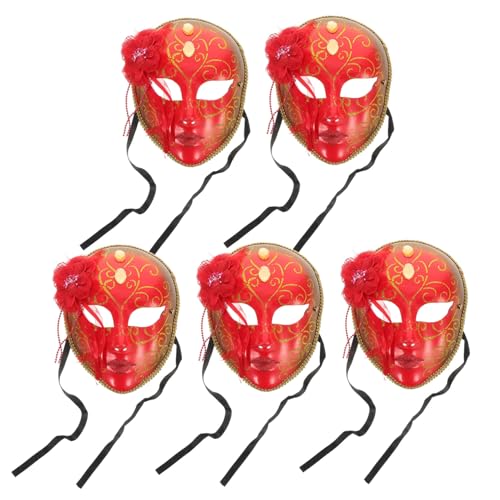 Garneck 5 Stück Rote Maskerade Maske für Erwachsene Vollgesichtsmaske für Karneval und Kostüm Party Polyesterfransen für Verschiedene Themen Events von Garneck