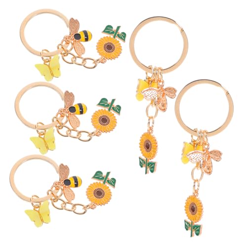 Garneck 5 Stück Sonnenblumenschlüsselring Schlüsselanhänger Frühlingsdeko Charms Anhänger Kleine Blumen-emaille-anhänger Sonnenblumenschlüsselkettenanhänger Tierbeutelzubehör Zinklegierung von Garneck