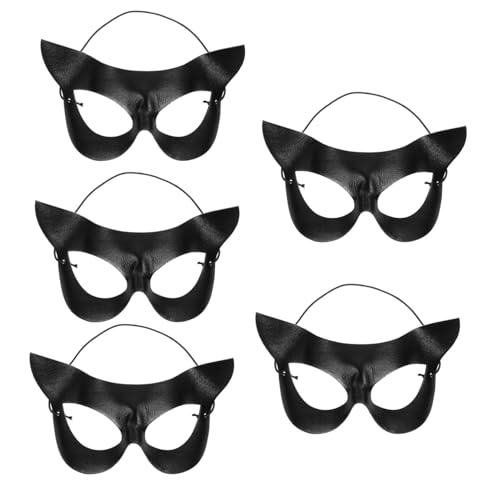 Garneck 5 Stück Teiliges Schwarze Halbe Katzenmaske aus Halbes Gesicht Cosplay Maske Masquerade Party Accessoire für Frauen und Mädchen für Halloween Karneval und Kostümpartys von Garneck