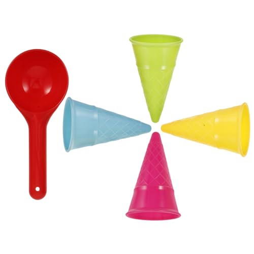 Garneck 5 Stück Teiliges Strandspielzeug aus Robustem Eiscreme Kugelschaufel und Eistüten Leicht zu Greifen für Sandkasten Park und Strand Fördert Motorik und von Garneck