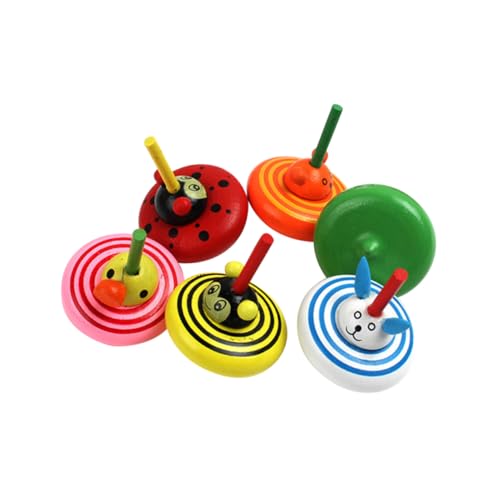 Garneck 6 Stück -Gyroskop- Mini -Tierspielzeug Schreibtischspielzeug spielzeuge Kinderspielzeug Holzplatte kleines Oberteil Kreisel aus Holz lustiges Steckspielzeug Hölzern von Garneck