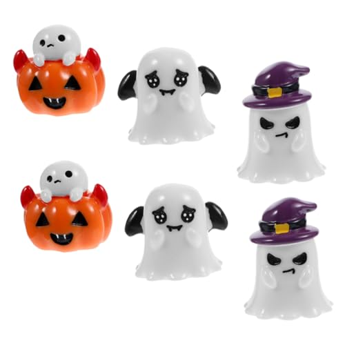 Garneck 6 Stück Kürbis-Geist-Ornament Halloween - für Mini Geister Dekorationen Halloween- für Wohnkultur Halloween-Layout- Harz Garneck 6 Stück Kürbis-Geist-Ornament Halloween - für Mini Geister Dekorationen Halloween- für Wohnkultur Halloween-Layout- Harz von Garneck