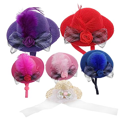 Garneck 6 Stück Mini Hair Accessoires Mesh Blumenhut Kindermützen Mädchen Puppe Szene Halloween Mini-Bowlerhut Partybevorzugungshüte Miniatur winzige Hüte Miniaturhut Polyester von Garneck