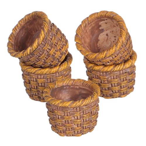 Garneck 6 Stück Puppenhaus Vineyard Accessoires Gewebte Korbaufbewahrung Bauernkörbchen Mini-Pflanzenkorb Puppenhaus-Miniatur-Korb geflochtene Körbe zur Aufbewahrung Harz von Garneck