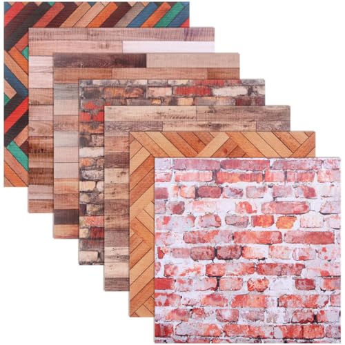Garneck 7 Blätter Mini Holzkorn Wandkleber Realistisch Miniaturen Puppenhaus Retro Erste Unser Mini- -wandaufkleber Mini House Decor Tapete Für Minihaus PVC von Garneck
