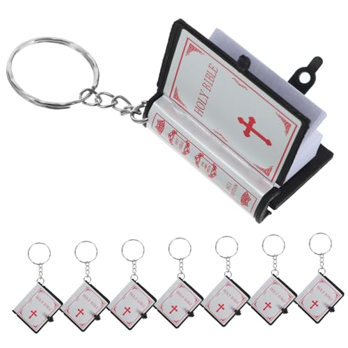 Garneck 8 Stück Mini-Bibel-Schlüsselanhänger Größe klein Mini Bibel Schlüsselanhänger heilig schlüsselhalter schlüsselanhänger buch religiöse Bibelgeschenk PVC-Außenhaut Silver von Garneck
