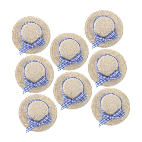 Garneck 8 Stück Mini -puppengestricke Strohhut Schmücken Mini-strohhüte Mini-hüte Für Bunt Gras Schlüssel Mini-Hut Zubehör Klein Miniatur Stricken Party Winzig Dekorativ Beige Weben von Garneck