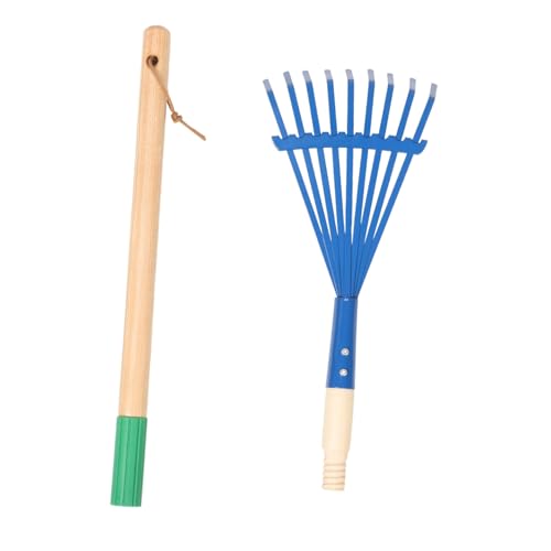Garneck Abnehmbarer Holzgriff Rake Laubharke in Kindergröße Kleiner Gartenrechen Rasenrechen Für Rasenmäher Laubrechen Für Rasen Rasengeräte Für Eisen Blau von Garneck