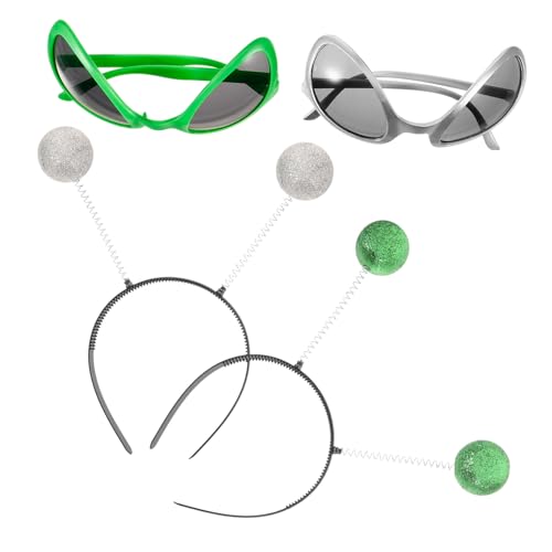 Garneck Außerirdisches Stirnband und Sonnenbrille Lustiges Kostümzubehör für Halloween und Cosplay Silber Grünes Kopfband mit Boppers Antennen Unisex Partyaccessoire Garneck Außerirdisches Stirnband und Sonnenbrille Lustiges Kostümzubehör für Halloween und Cosplay Silber Grünes Kopfband mit Boppers Antennen Unisex Partyaccessoire von Garneck