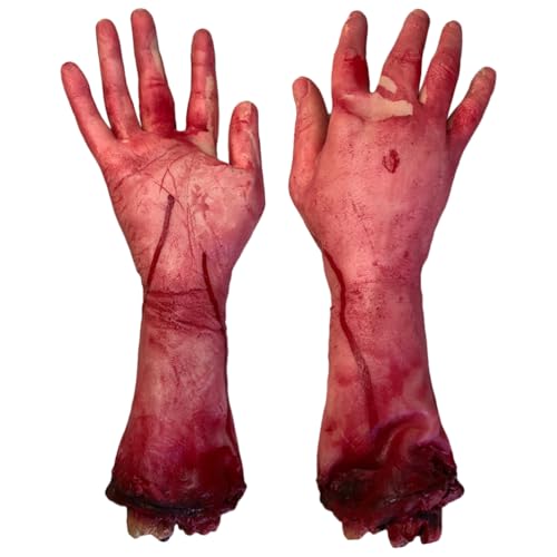 Garneck Blutige Falsche Hände: 2 Stück Gruseliger Menschlicher Arm Gebrochene Abgetrennte Hand Halloween-Blut-Requisiten Blutige Leichenteile Für Spukhaus-Partys Halloween-Dekorationen von Garneck