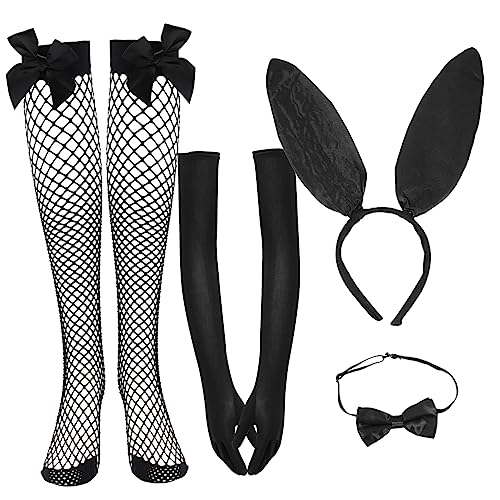Garneck Bunny Cosplay Kostüm Set mit Hasenohren Haarreif Handschuhen Strümpfen und Fliege für Mädchen für Ostern Karneval und Kostümpartys von Garneck