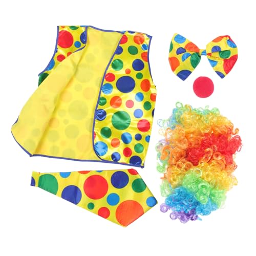 Garneck Clown Kostüm Zubehör Teilig mit Perücke Fliege Weste und Falscher Nase Leicht Anzuziehen Lustig und Spielerisch für Halloween Karneval Geburtstagsfeiern und Cosplay von Garneck