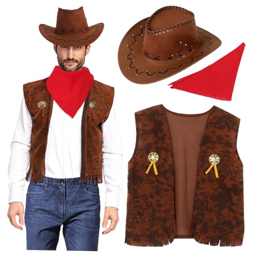 Garneck Kostüm Set Für Erwachsene Western Outfit Mit Weste Hut Und Bandana Für Halloween Karneval Und Cosplay XL Stilvolles Design Für Einzigartige Erscheinung von Garneck