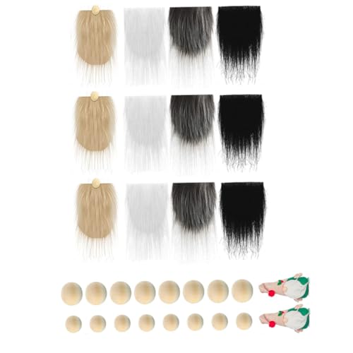 Garneck DIY Wichtelbart Material mit Holzperlen Wichtelköpfe Basteln Zubehör Leichte Weiche Bärte in Weiß Schwarz Khaki Dunkelgrau für Kreative deko von Garneck