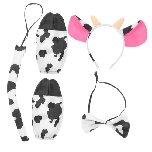 Garneck Dairy Cow Kostüm Set Teilig Kuh Ohr Haarreif Fliege Handschuhe Halloween Tierkostüm Cosplay Party Zubehör von Garneck